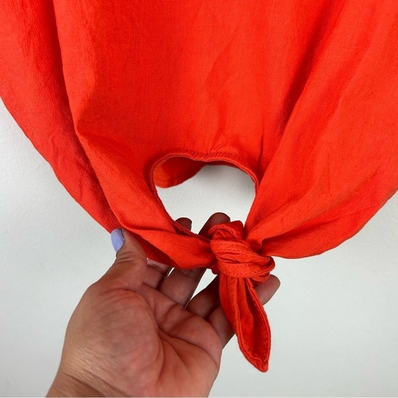 Lou & Grey Loft red/orange Linen blend tie front tank size: XS - Picture 4 of 8